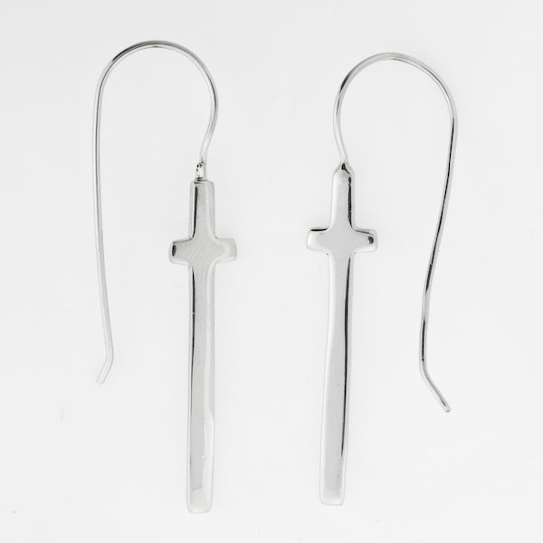 Sterling Silver Long Cross Earrings