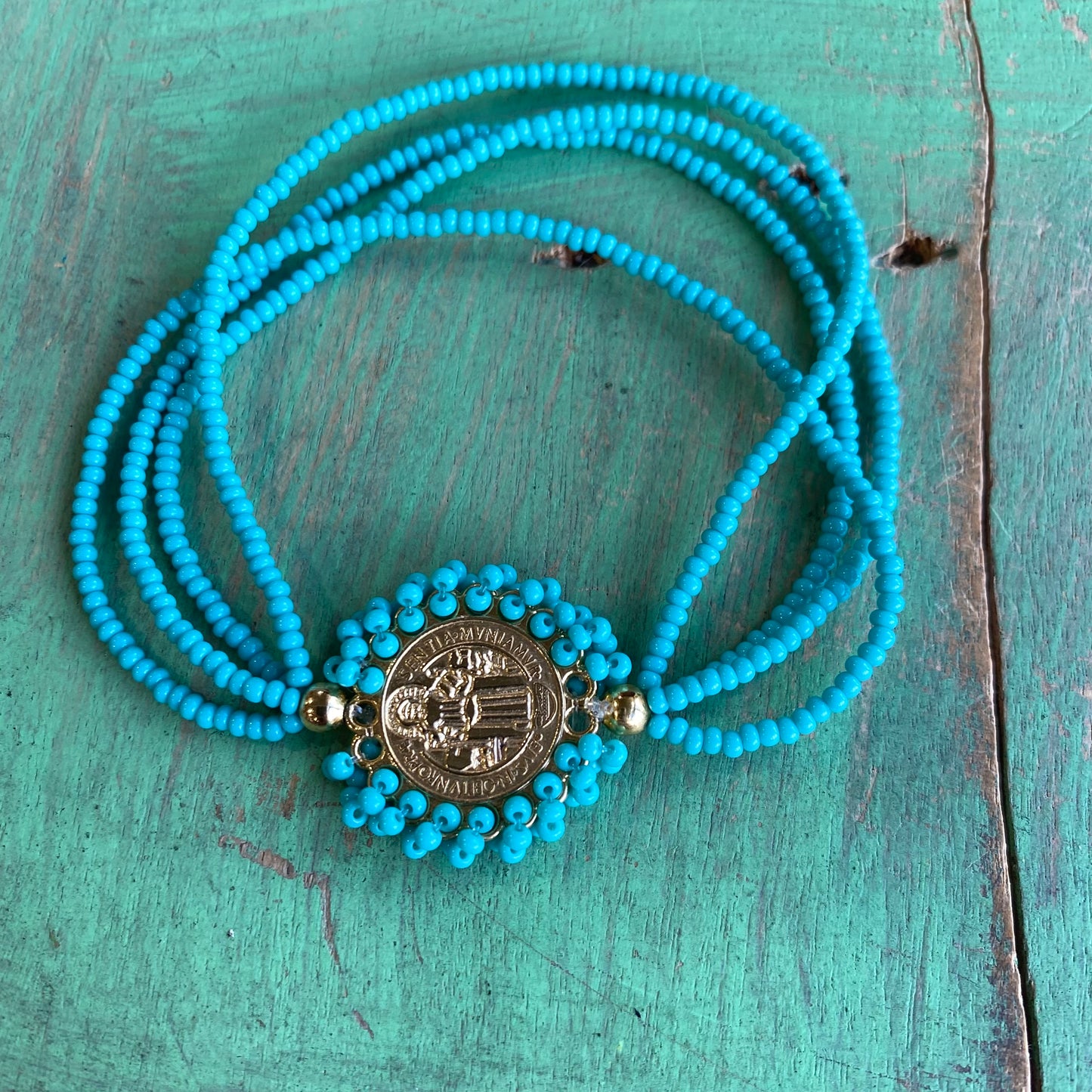 St Benedict Seed Bead Layer Bracelet