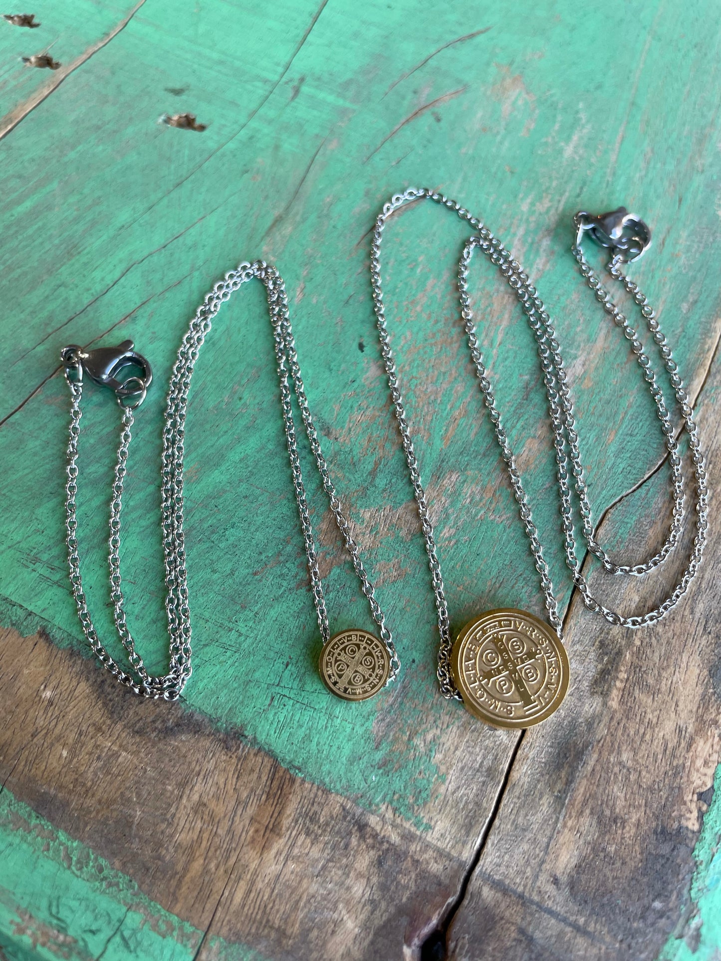 Two Toned St Benedict Slider Necklace
