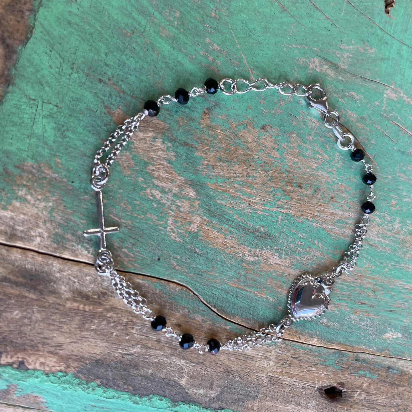 Sterling Silver Sacred Heart Rosary Inspired Necklace and Bracelet