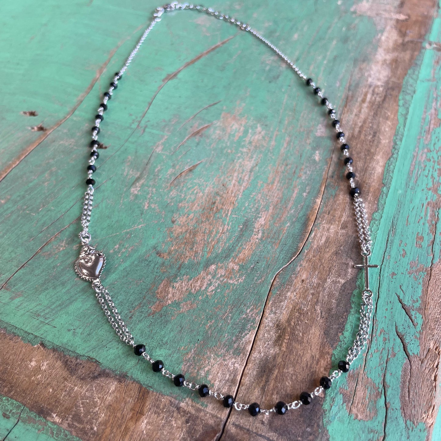 Sterling Silver Sacred Heart Rosary Inspired Necklace and Bracelet