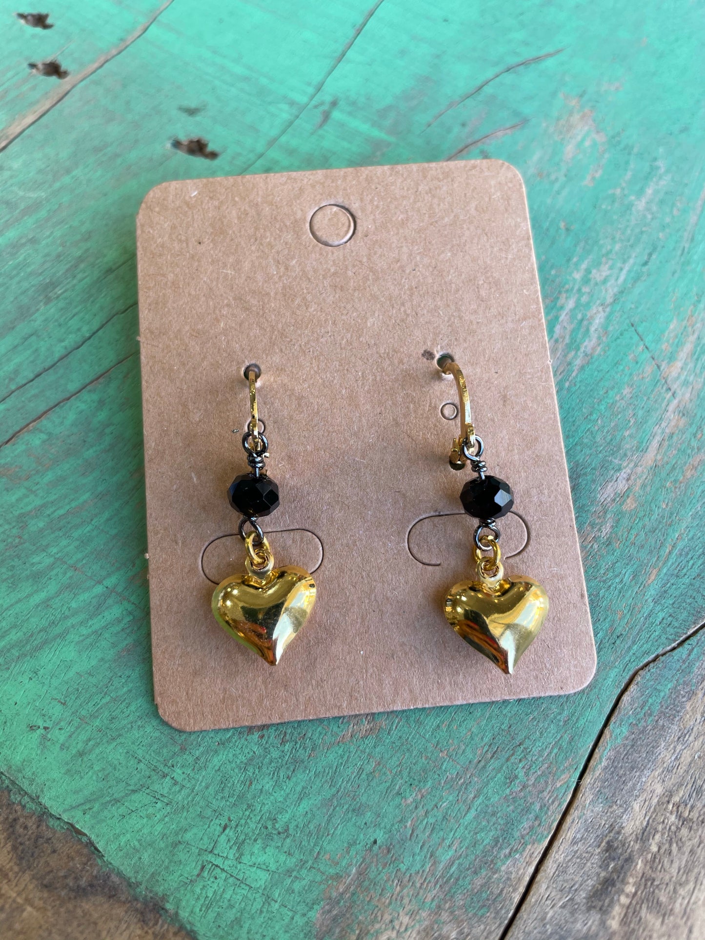 Black and Gold Heart Necklace, Bracelet, and Earrings