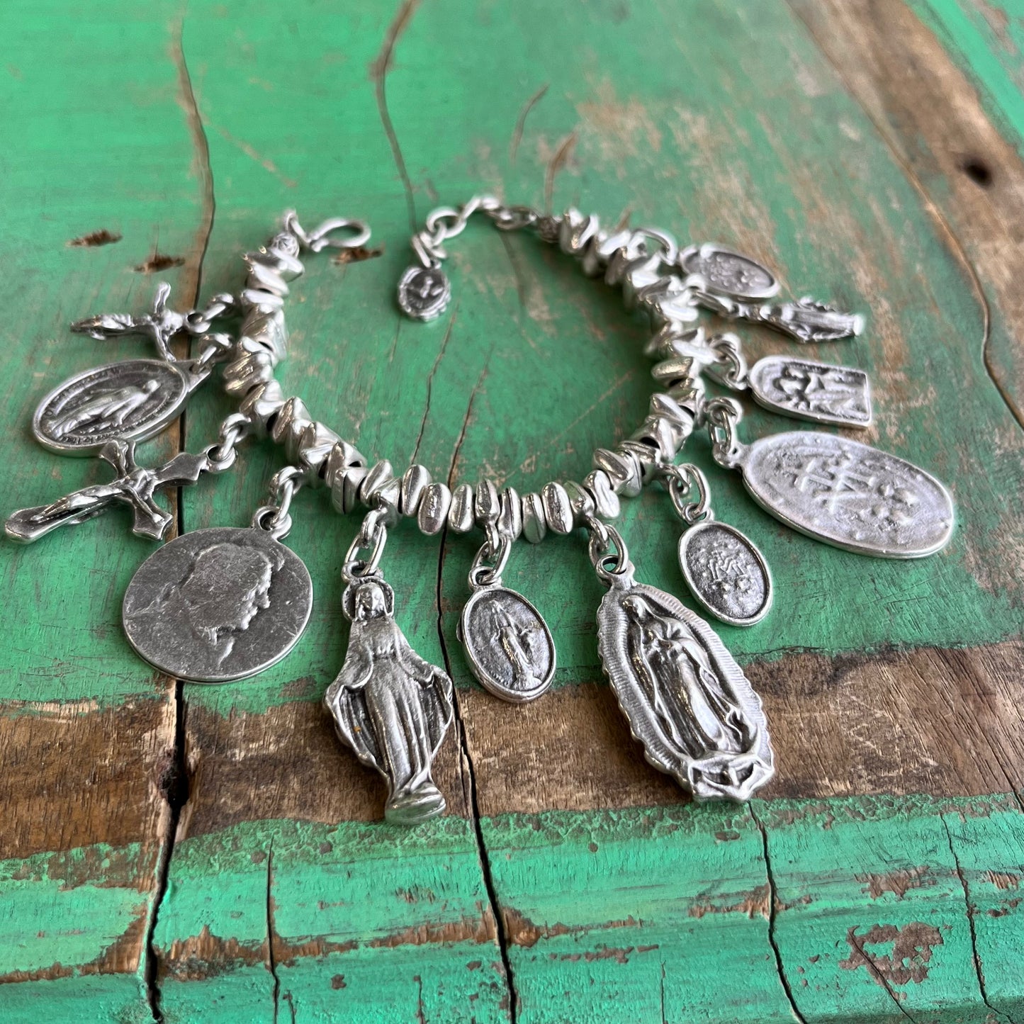 Triangle Bead Saint Charm Bracelet