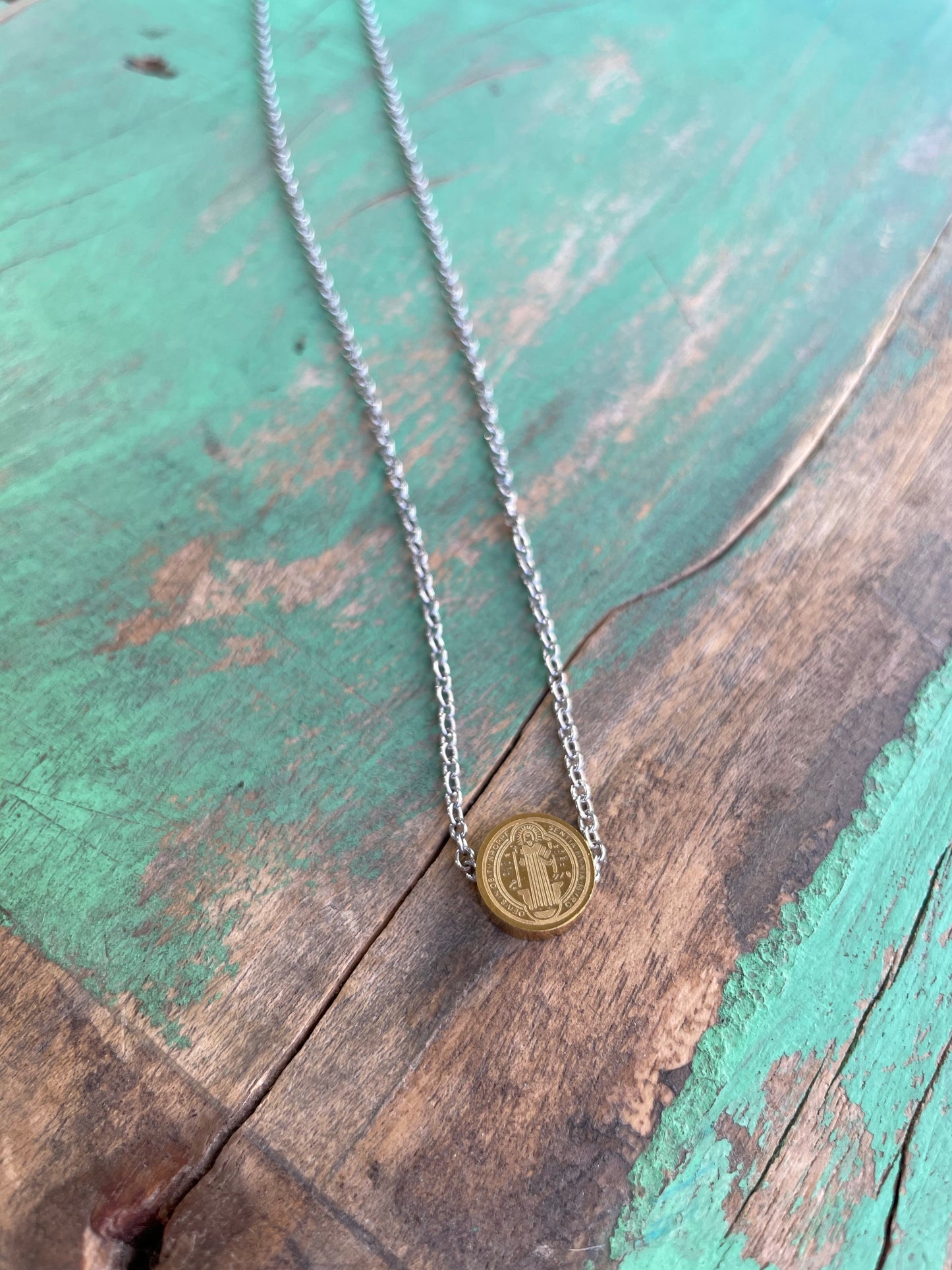 Two Toned St Benedict Slider Necklace
