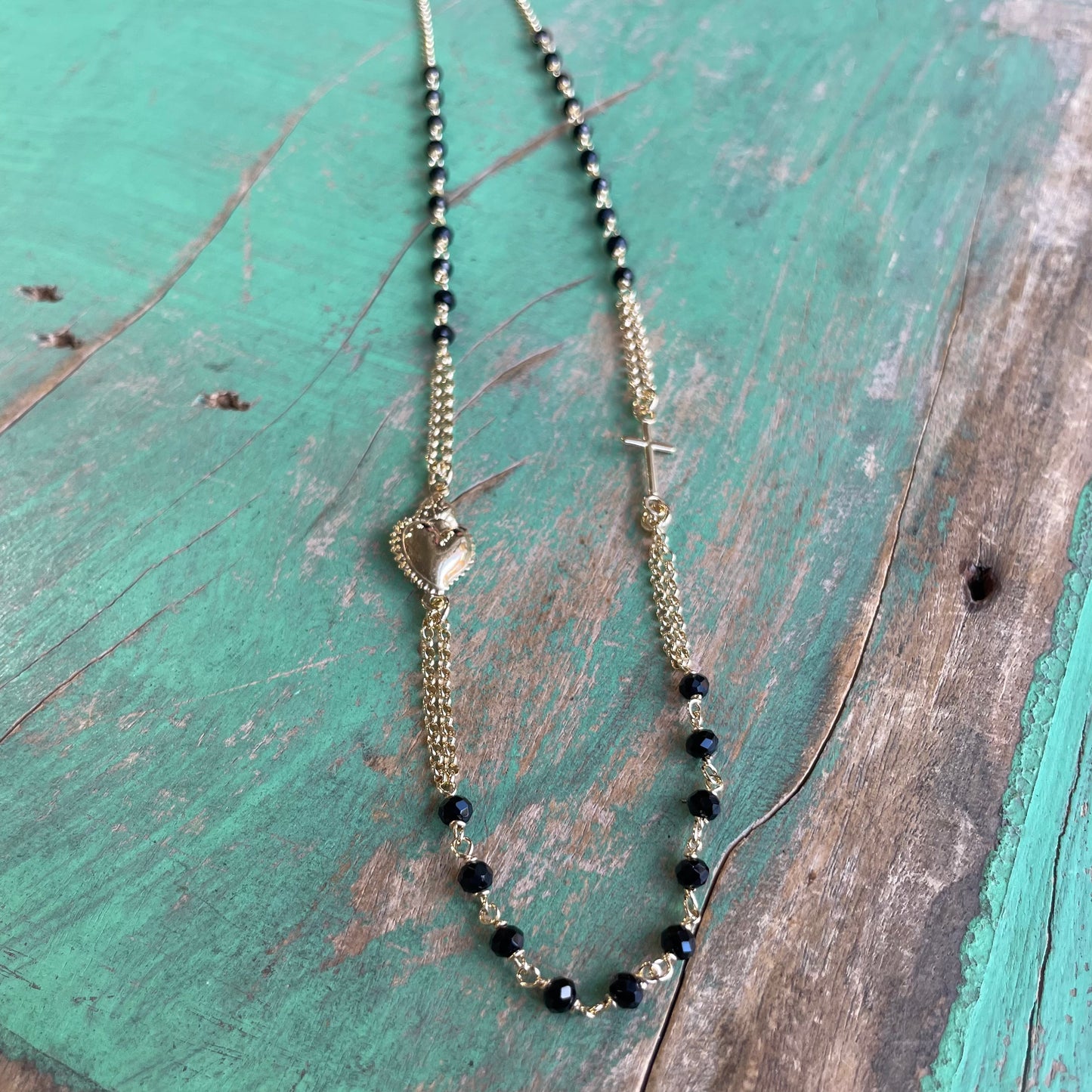 Sterling Silver Sacred Heart Rosary Inspired Necklace and Bracelet