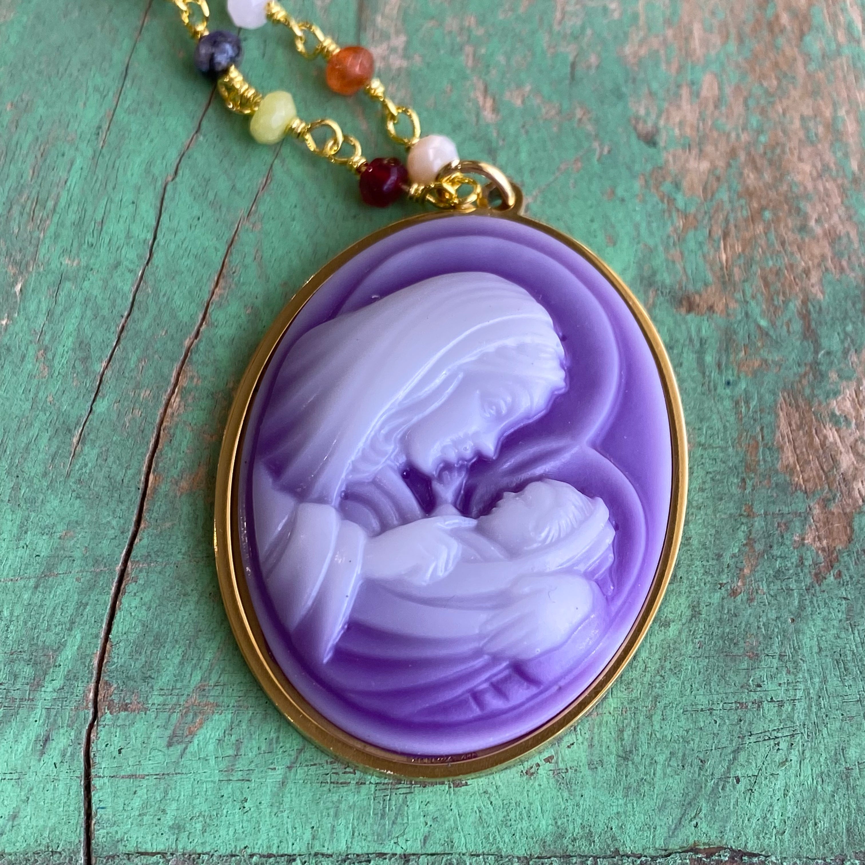 Pastel Madonna and Child Cameo