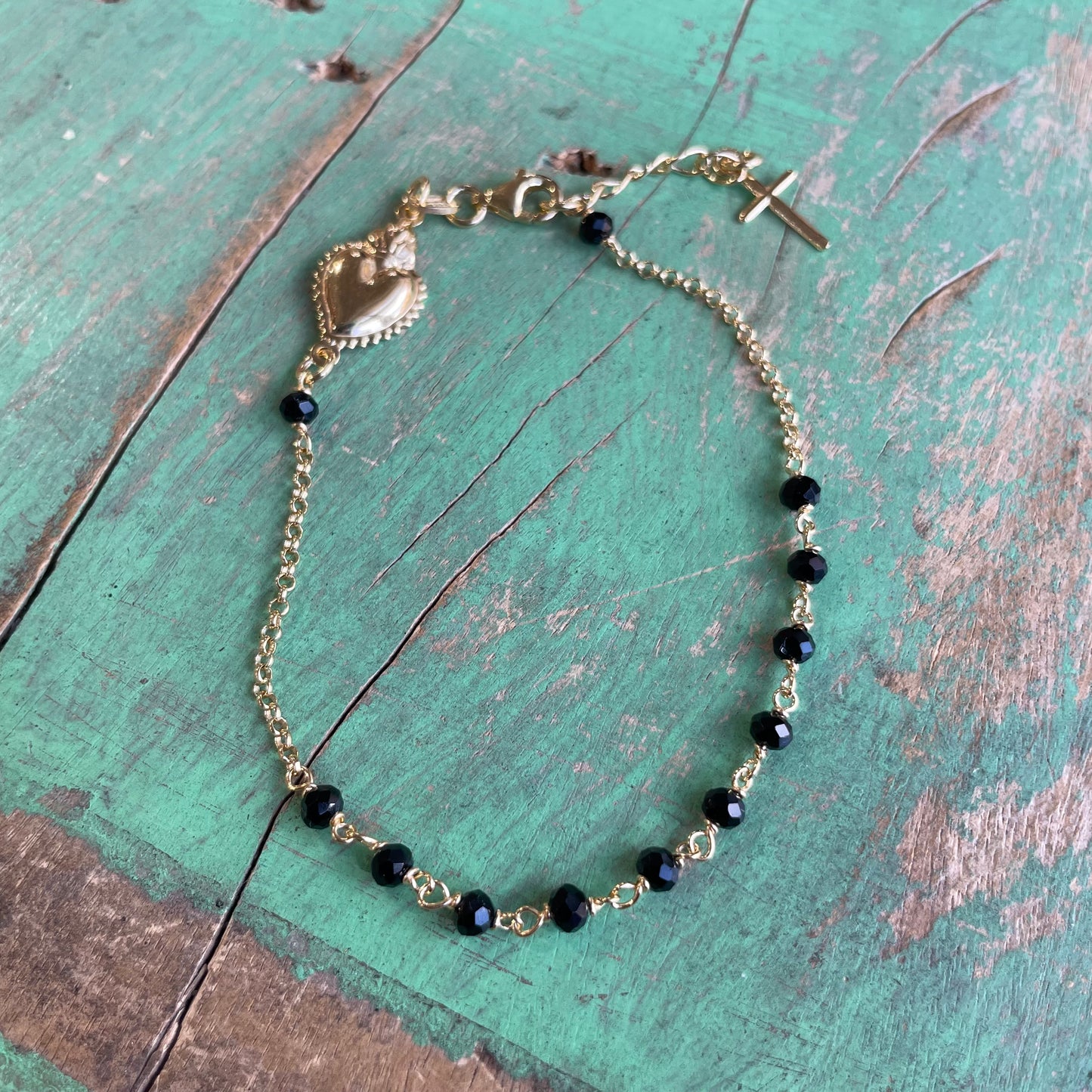 Sterling Silver Sacred Heart Rosary Inspired Necklace and Bracelet