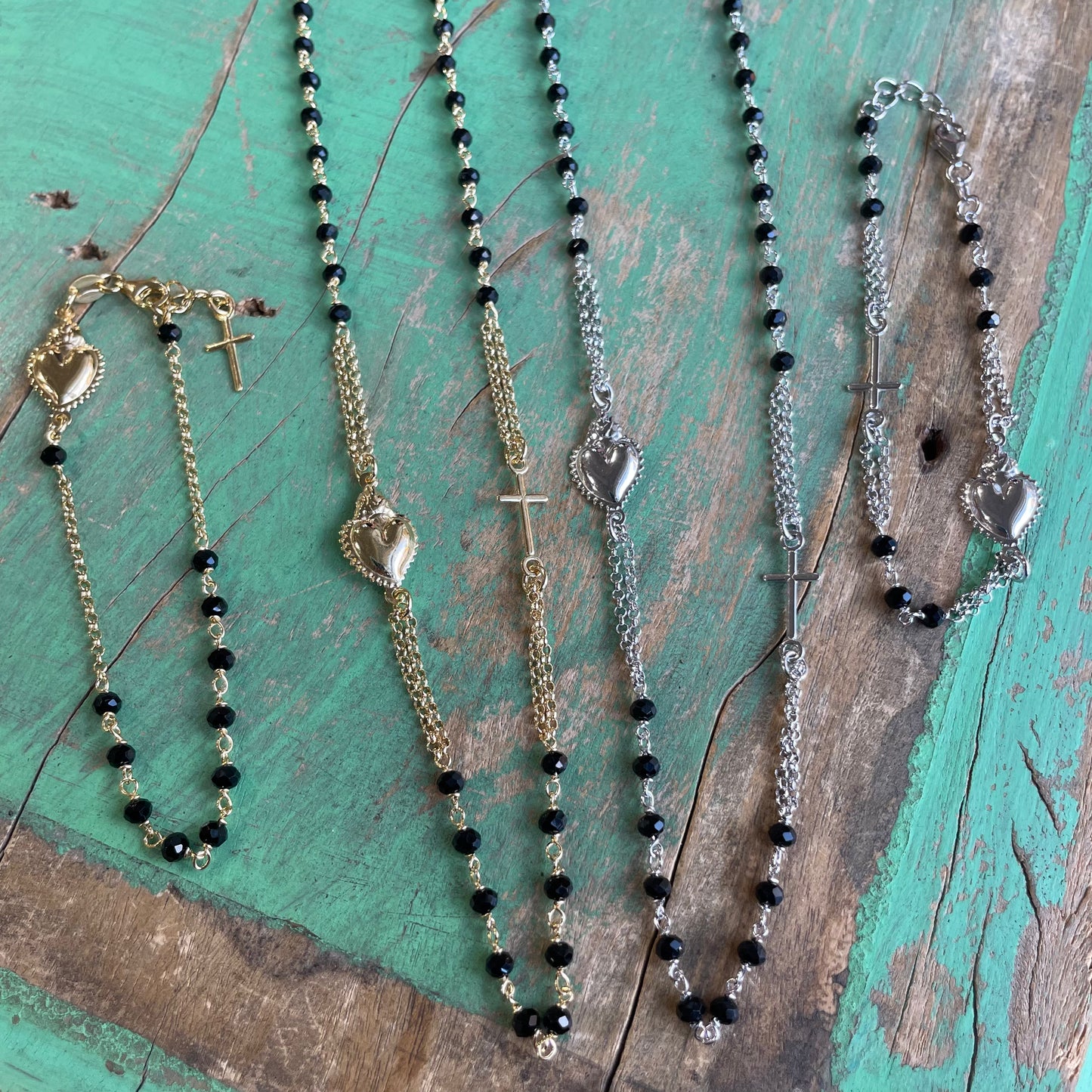 Sterling Silver Sacred Heart Rosary Inspired Necklace and Bracelet