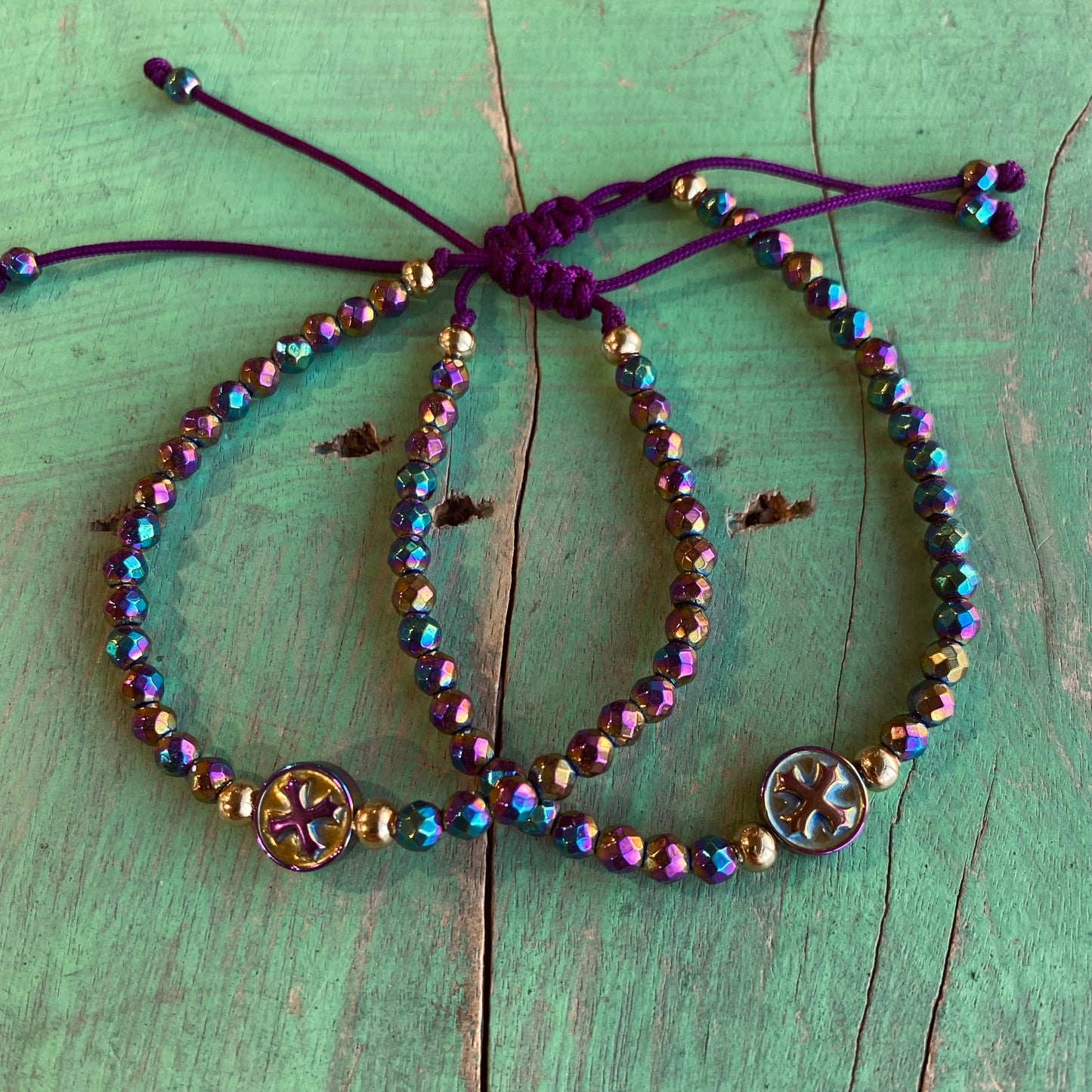 Strong and Courageous Hematite Cross Bracelet