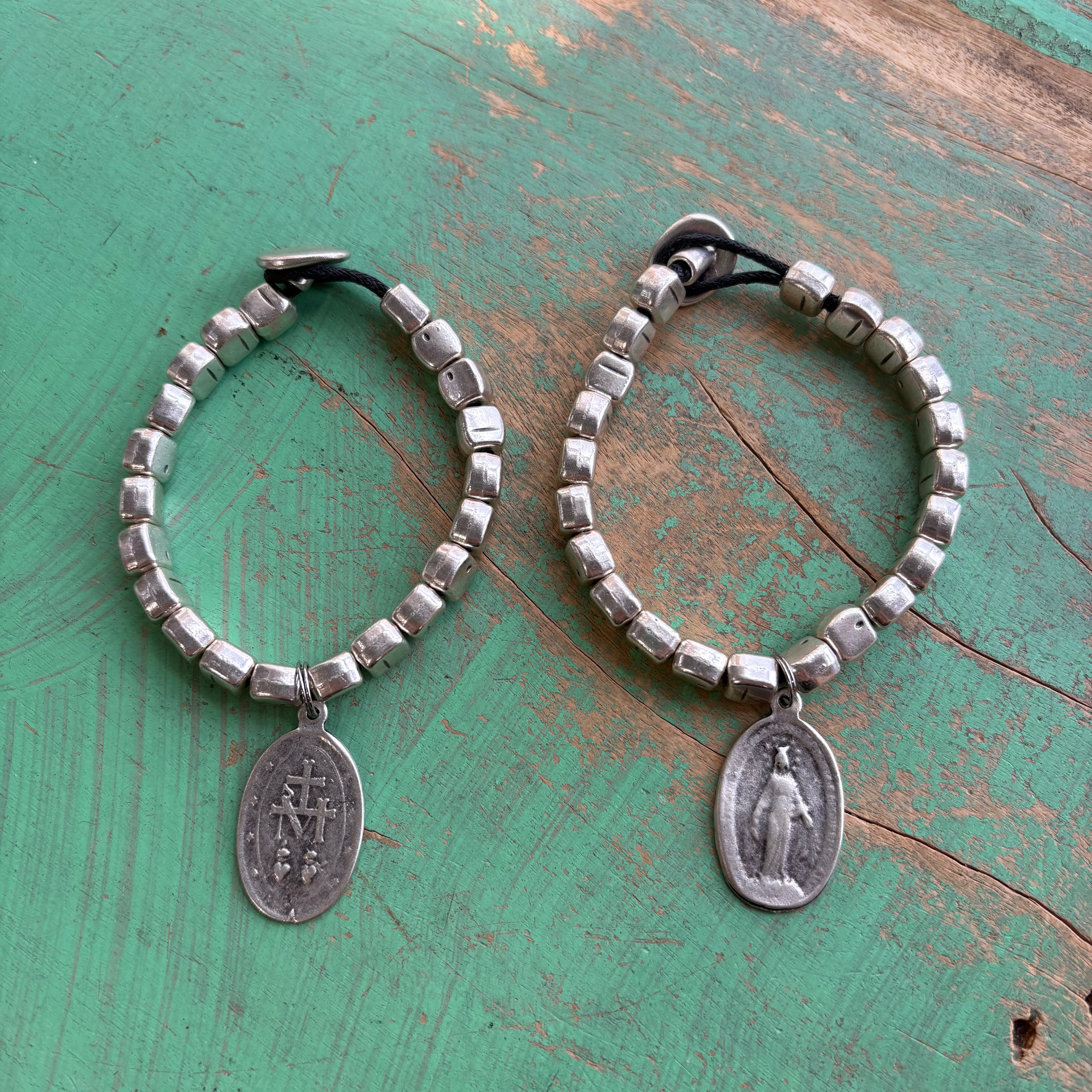 Brushed Silver Plated Miraculous Medal Bracelet