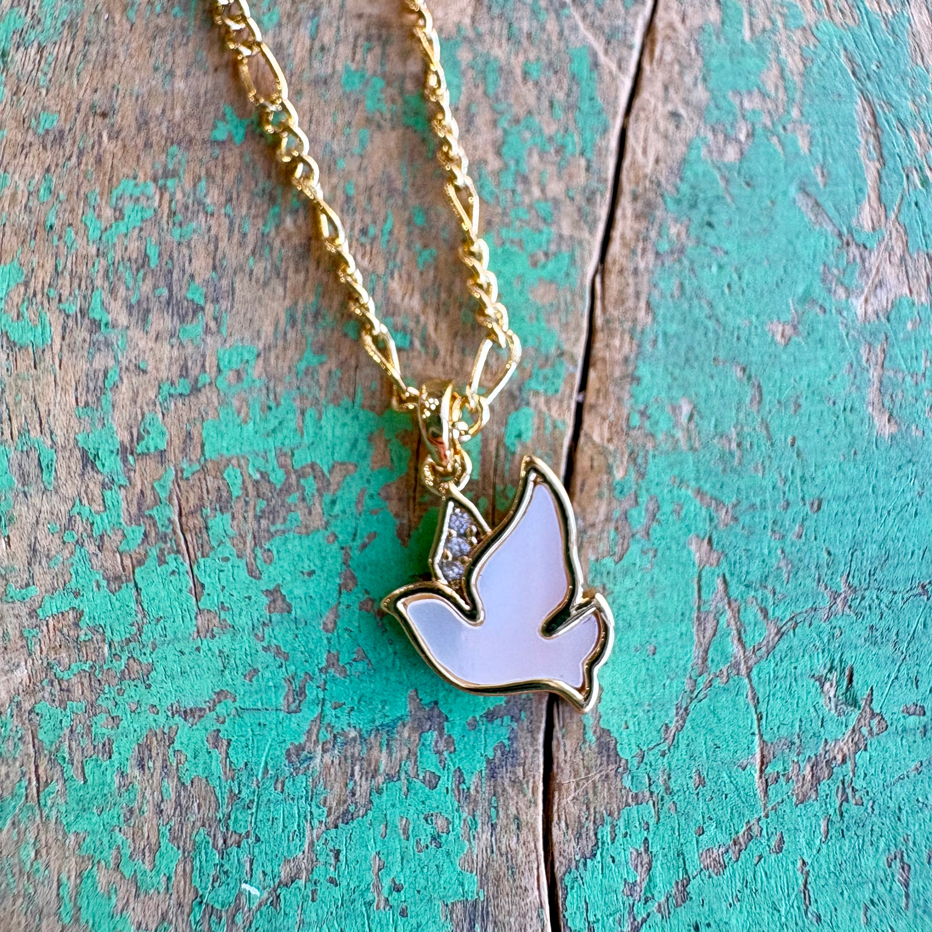 Figaro Chain with Mother of Pearl Holy Spirit Necklace or Earrings