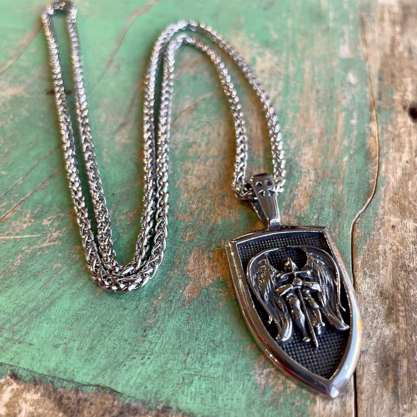 Stainless Steel St Michael Shield Chain Necklace