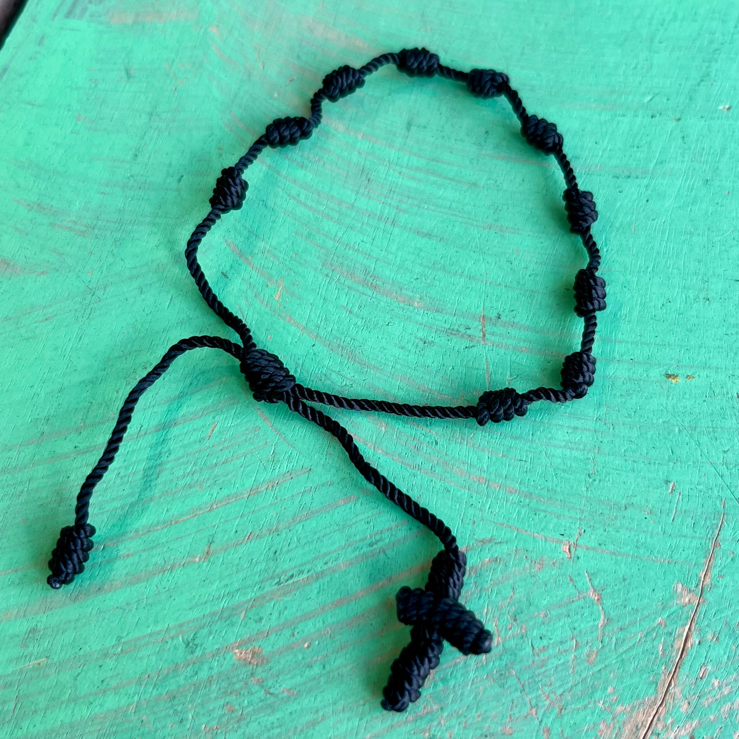 Knotted Cord Rosary Decade Adjustable Bracelet