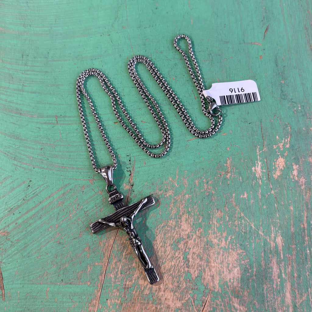 Silver Stainless Steel Crucifix Necklace