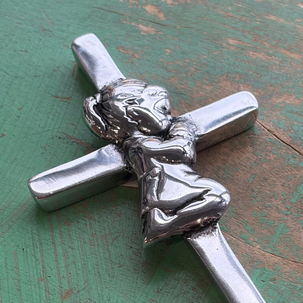 Pewter Kneeling Child Smooth Cross