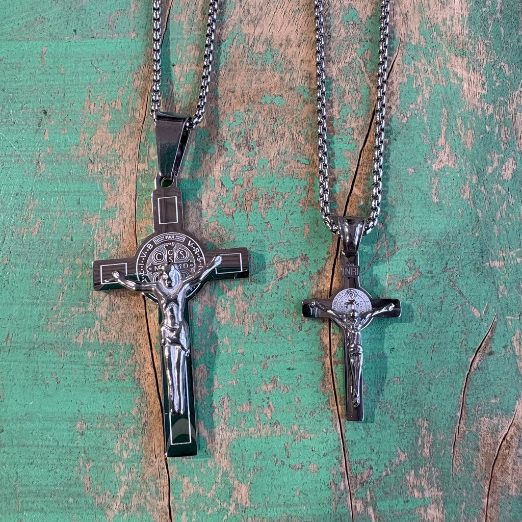Stainless Steel Big St Benedict Crucifix Necklace