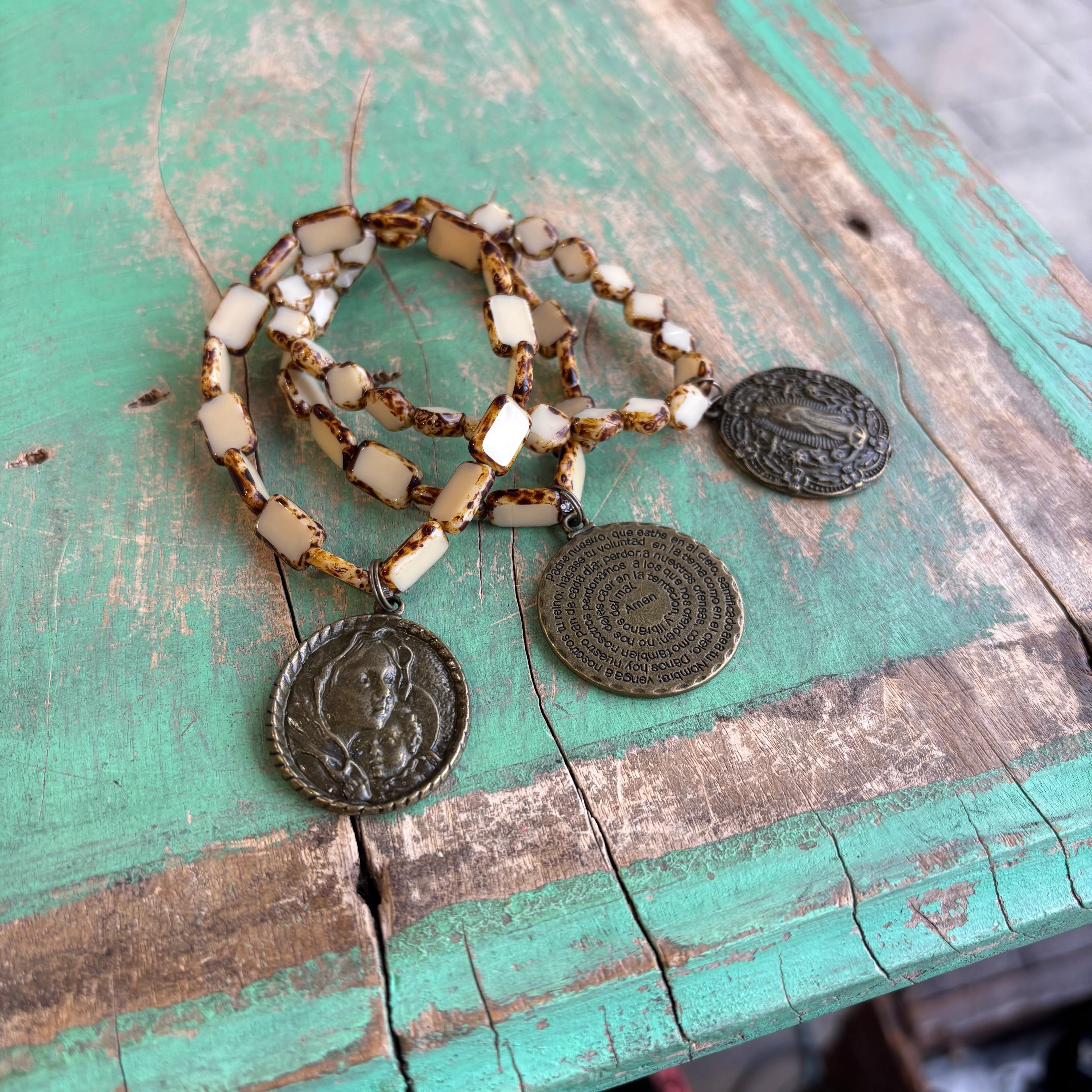 Czech Glass Bronze Big Medal Bracelets