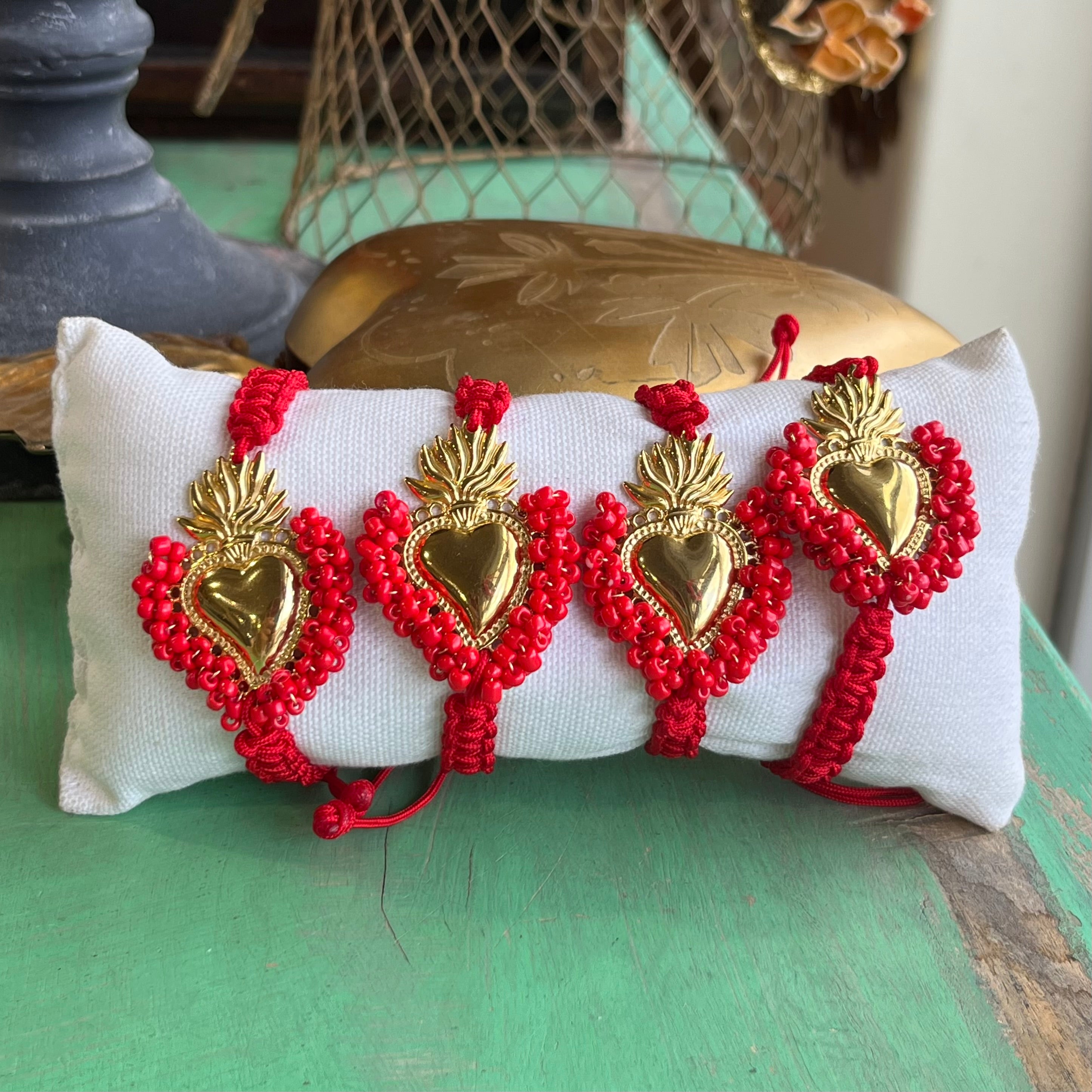 Red Cord Beaded Sacred Heart Bracelet