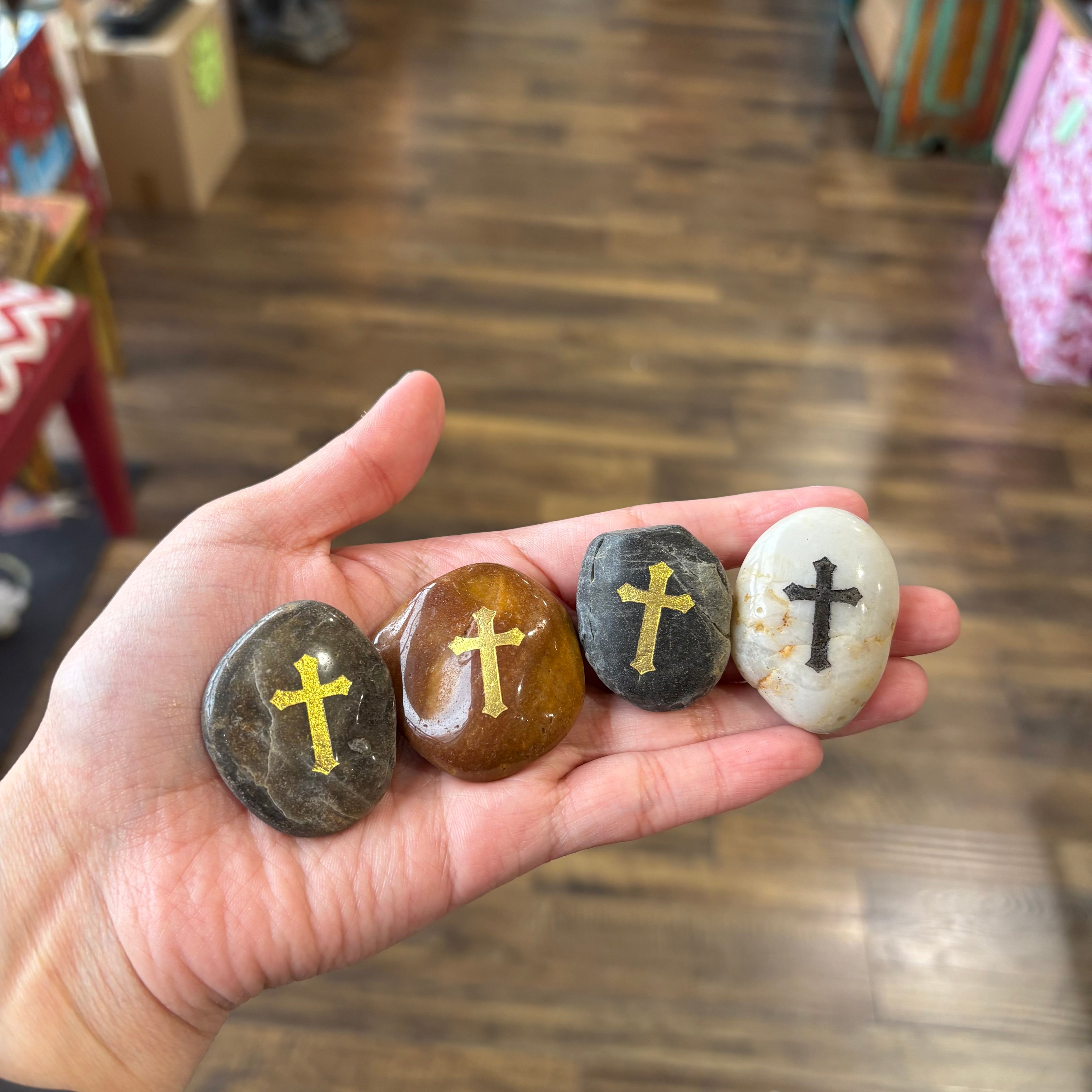Pocket Stones With Gold Cross