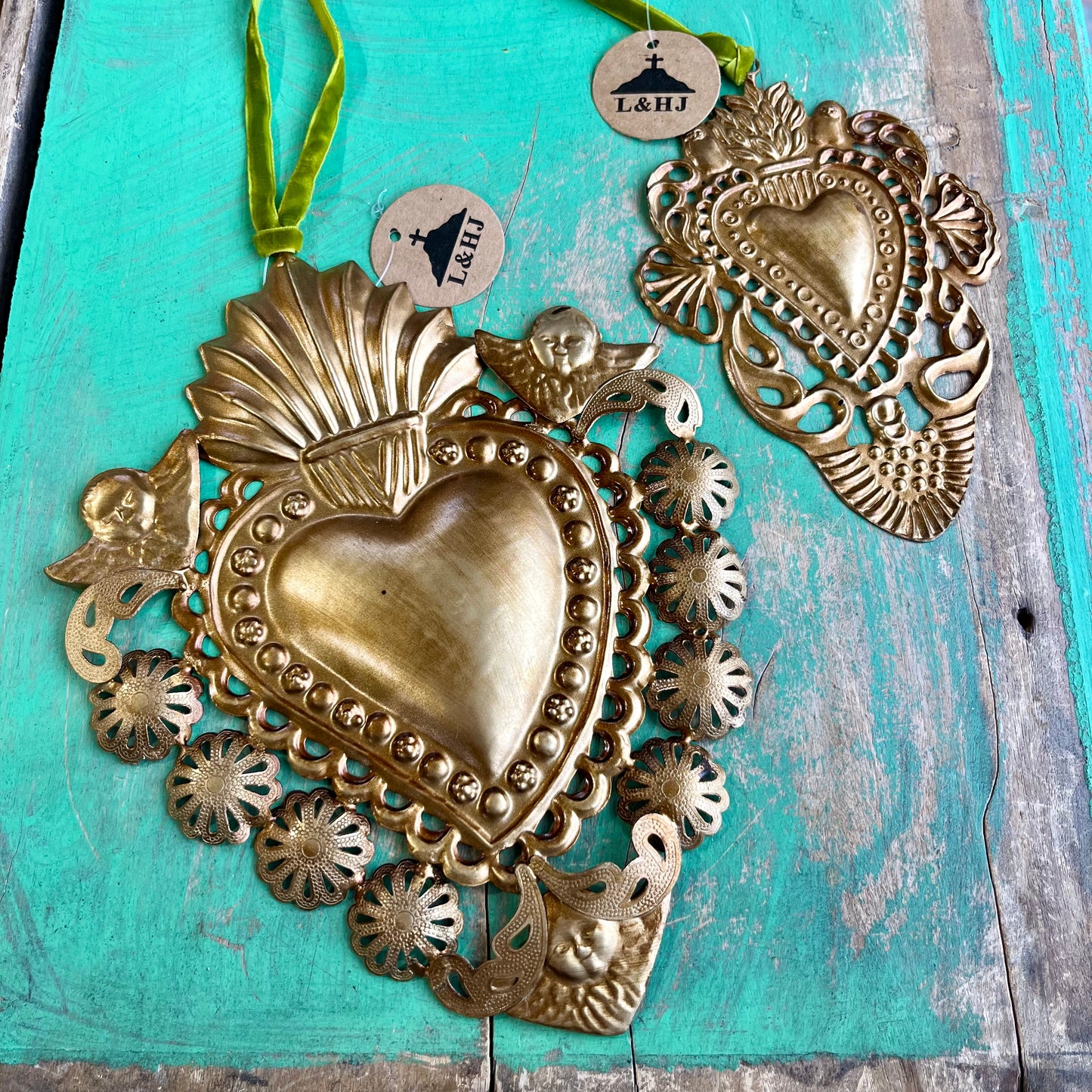 Antiqued Brass Sacred Heart Ornament
