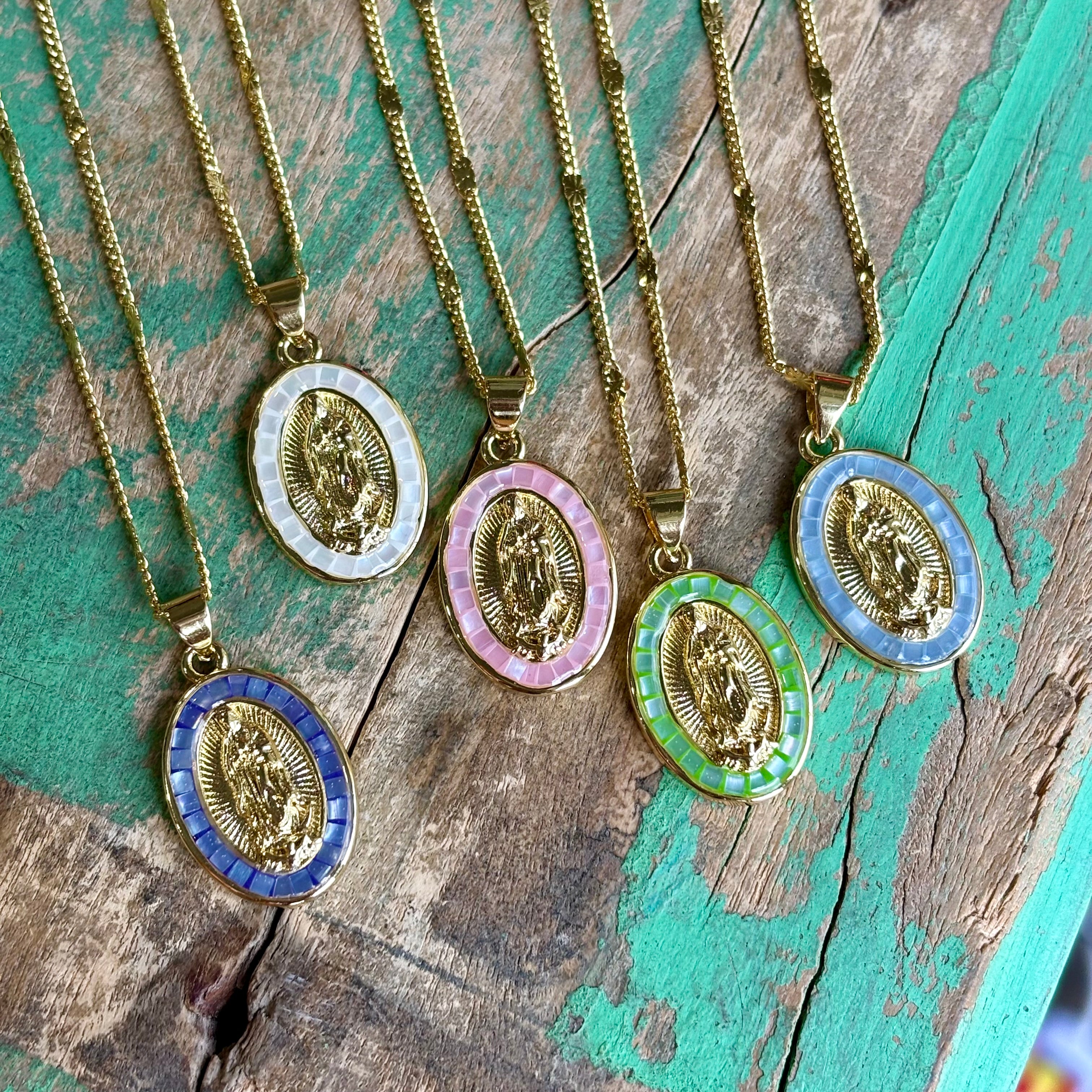 Oval Mosaic Our Lady of Guadalupe Chain Necklace