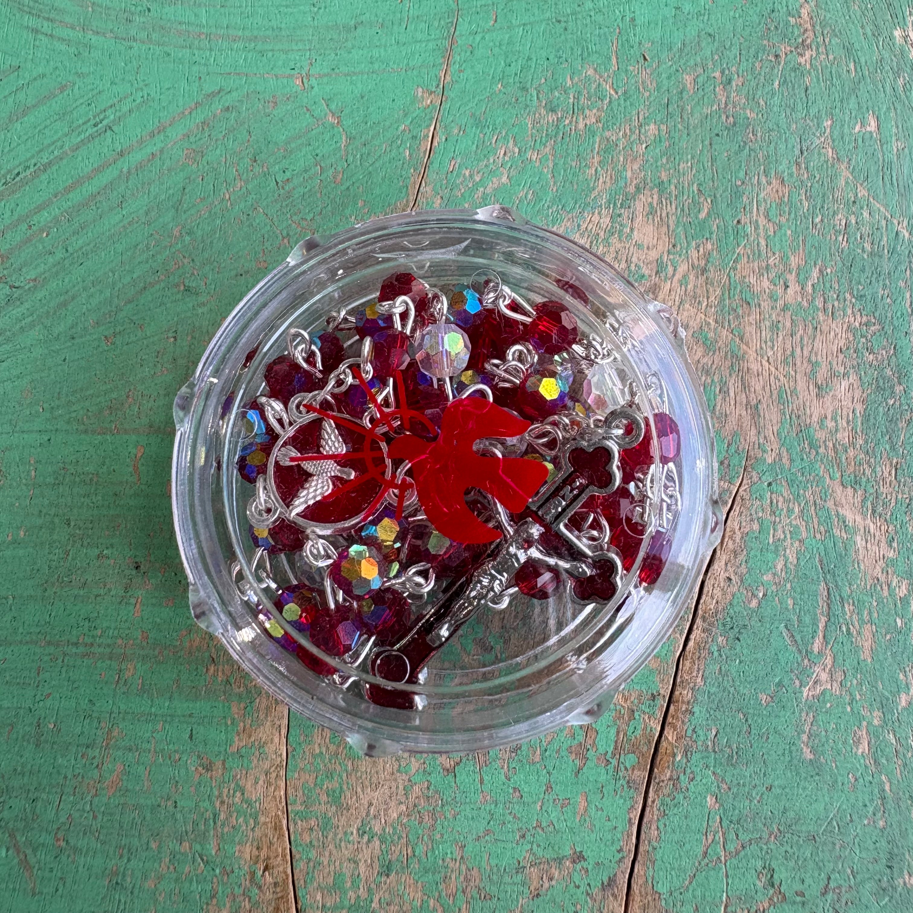 Ruby Confirmation Rosary in Clear Case