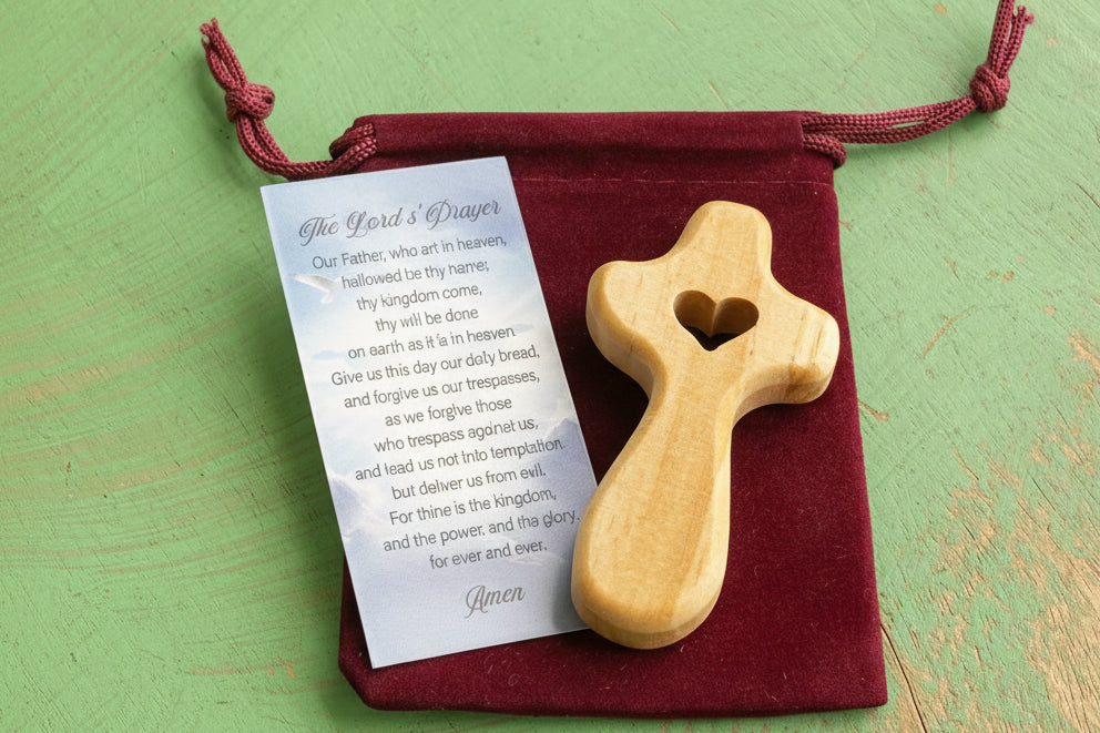 Comfort Palm Cross With Heart Cutout In Red Pouch