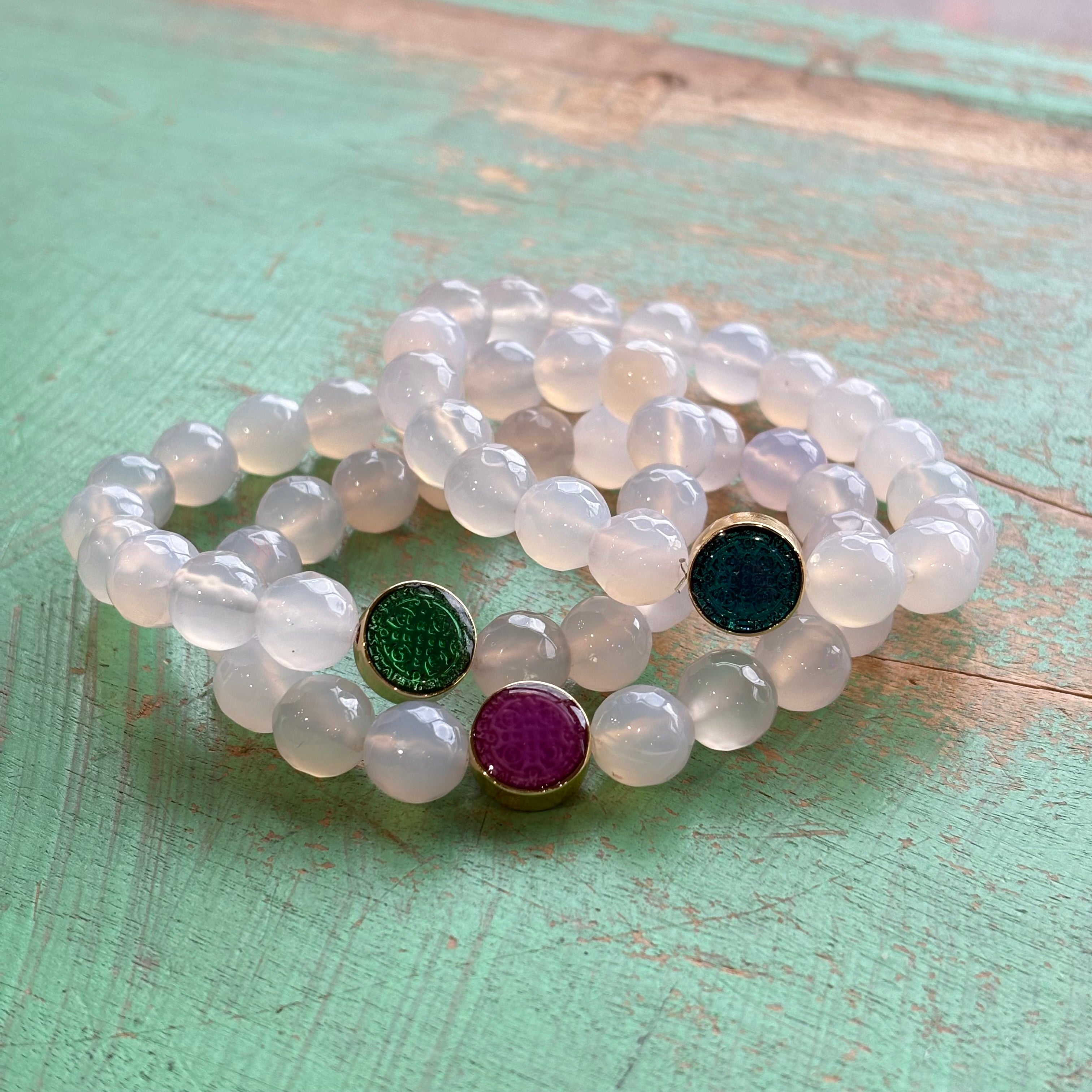 Joyful White Agate St Benedict Bracelet