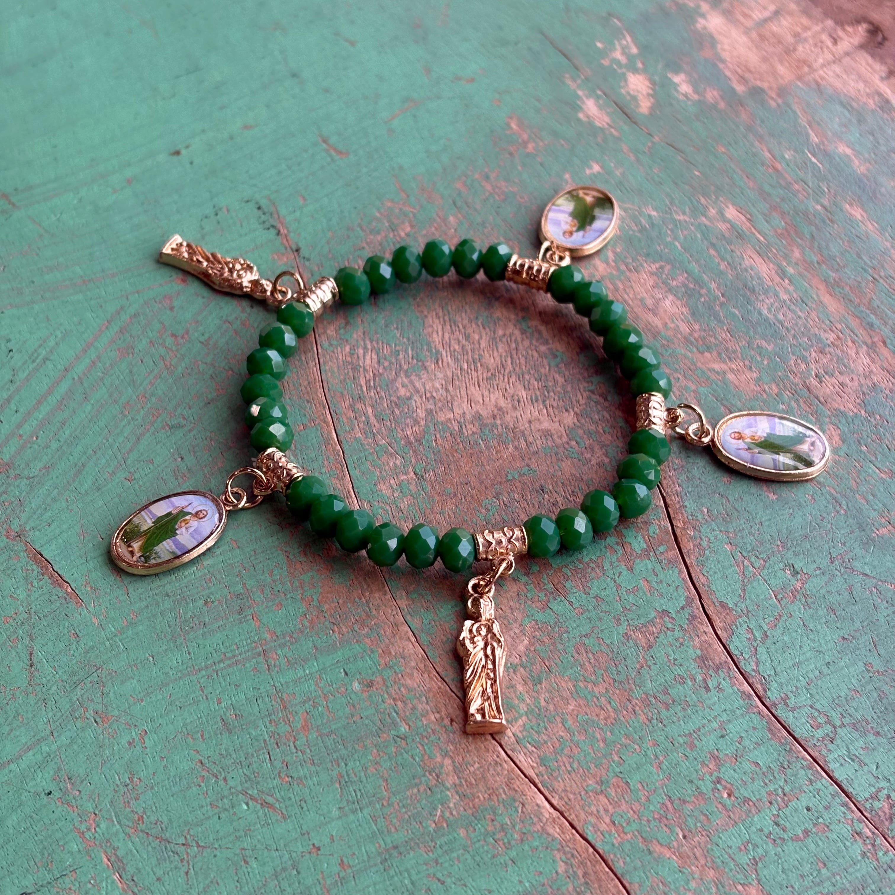 Green St Jude Charm Bracelet