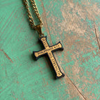 Gold and Black Iron Cross 24" Necklace