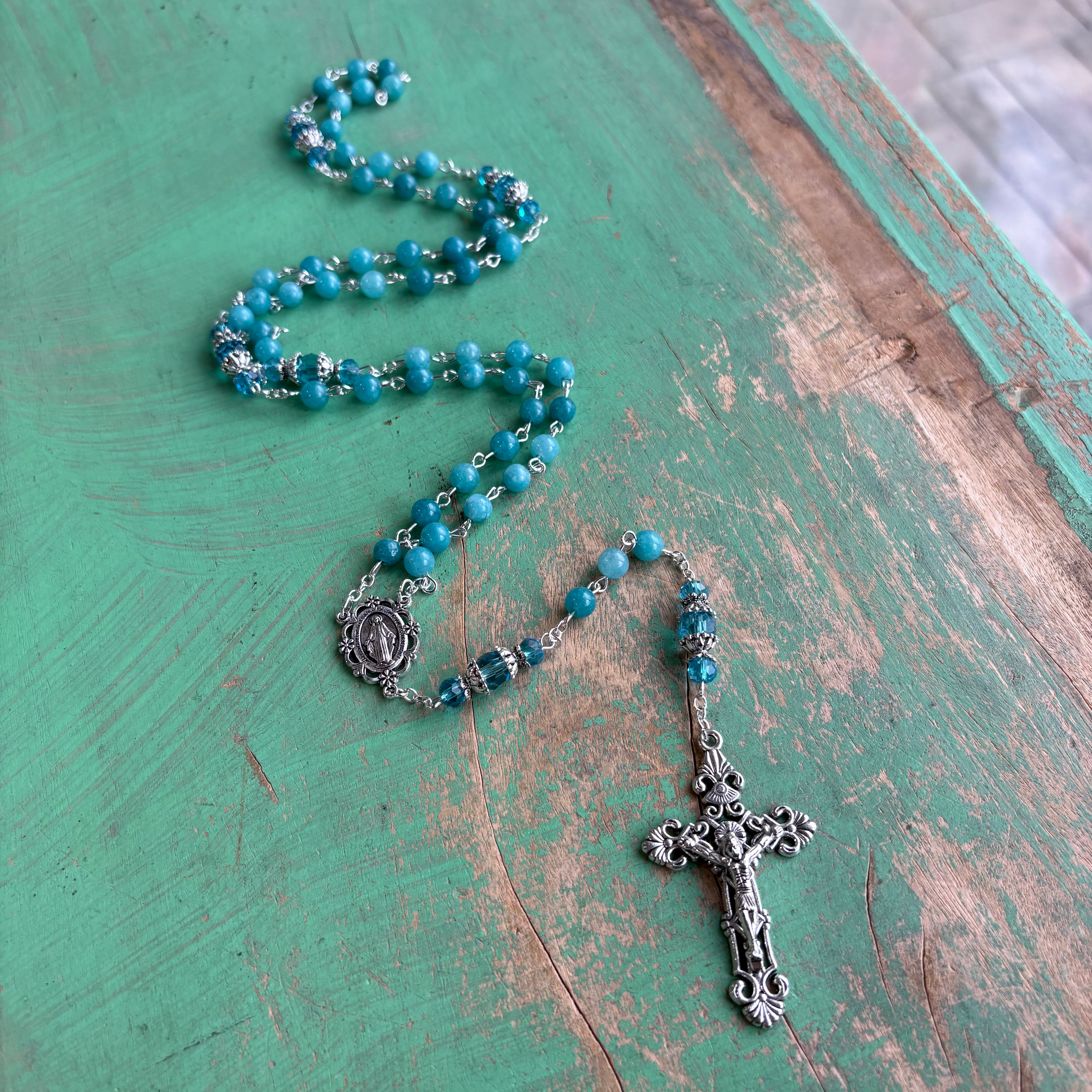 Miraculous Aqua Stone Rosary