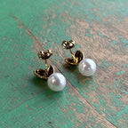Gold Heart on Pearl Stainless Steel Post Earrings