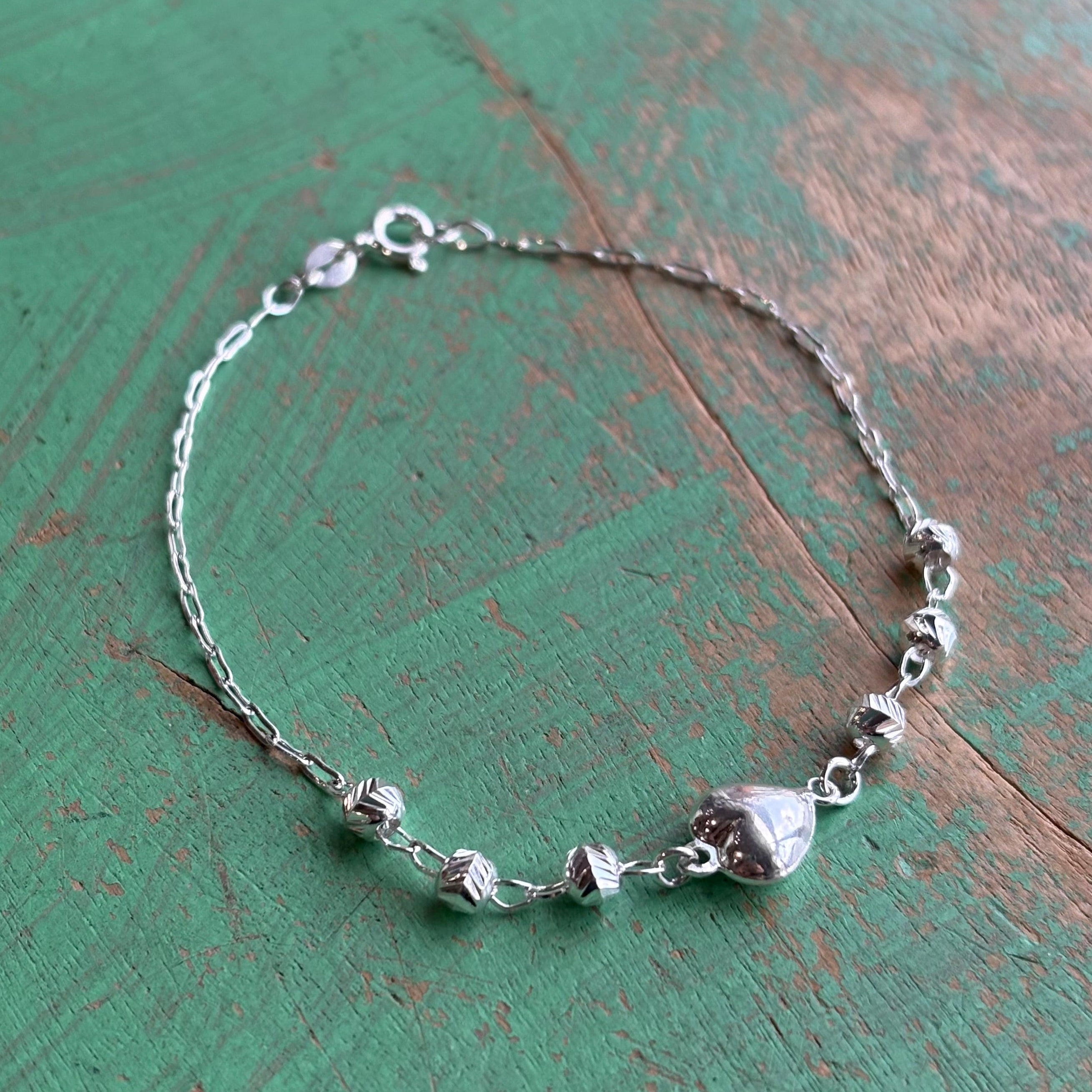 Sterling Silver Puffy Heart Bracelet