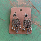 Flower Tassel Alloy Dangle Earrings