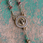 Tri-Color Our Lady of Guadalupe Rosary Necklace – 18K Gold Plated