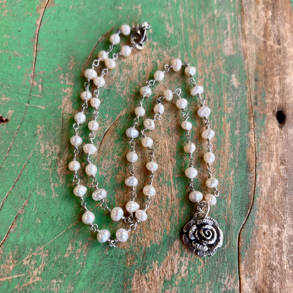 Sweet Rose Pearl Necklace or Earrings