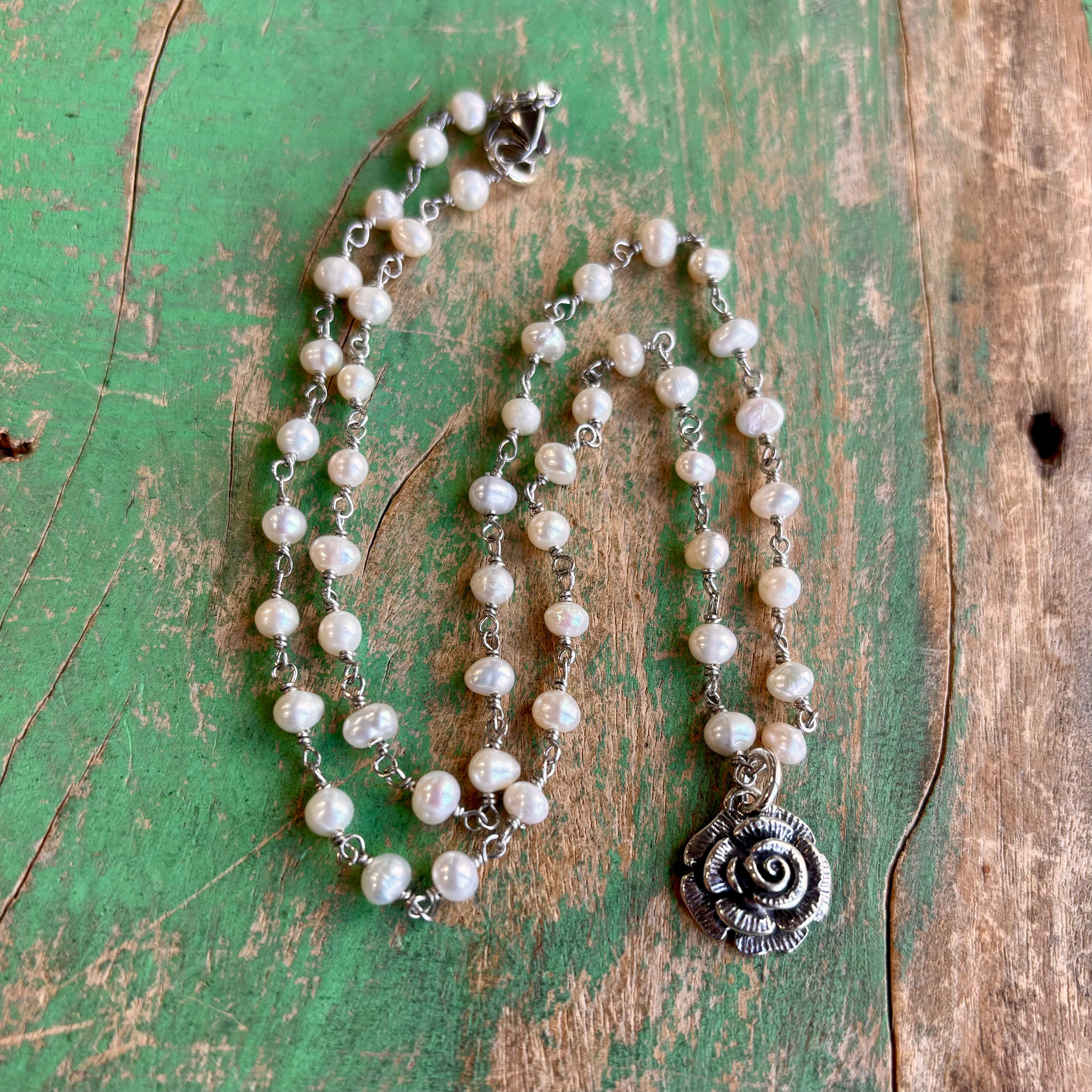 Sweet Rose Pearl Necklace or Earrings