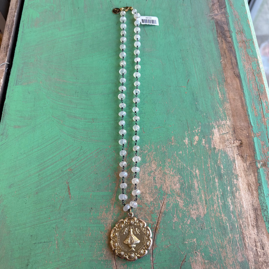 Moonstone Vintage Medal Necklace