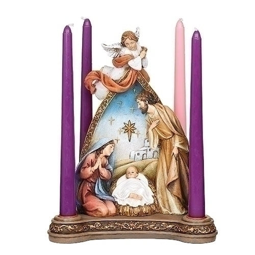 Advent Angel Over Holy Family Candle Holder