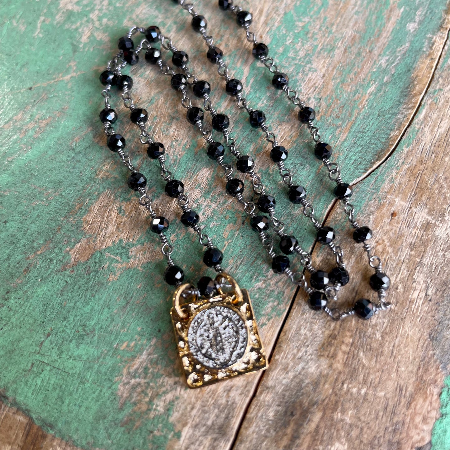 Square Two Tone St Benedict Linked Necklace