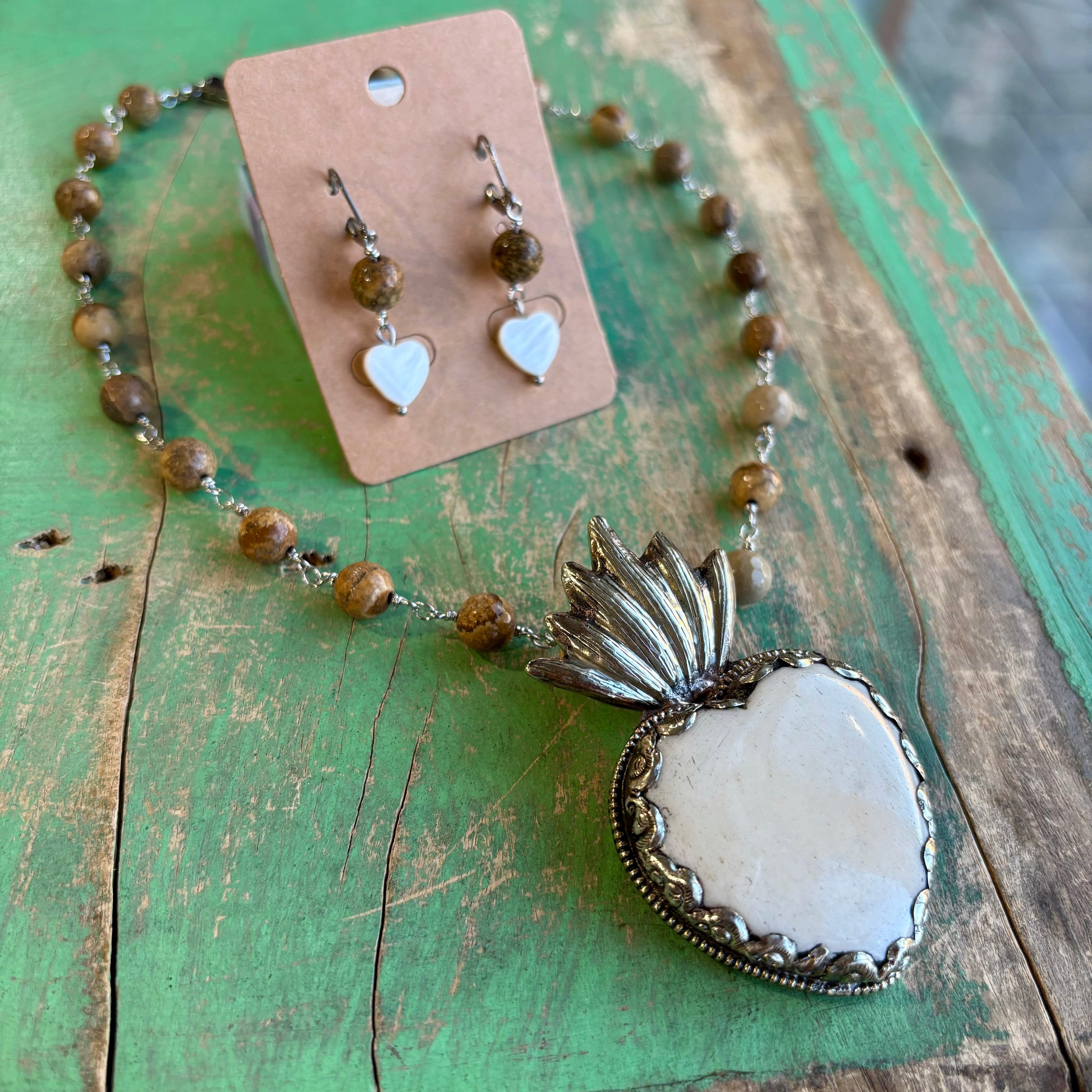 Bold Sacred Heart Necklace, Earrings or Adjustable Ring