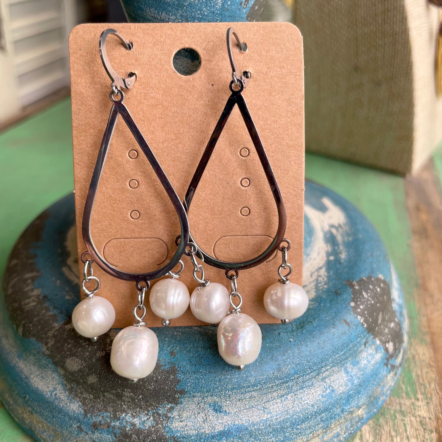 Teardrop Trinity Pearl Earrings