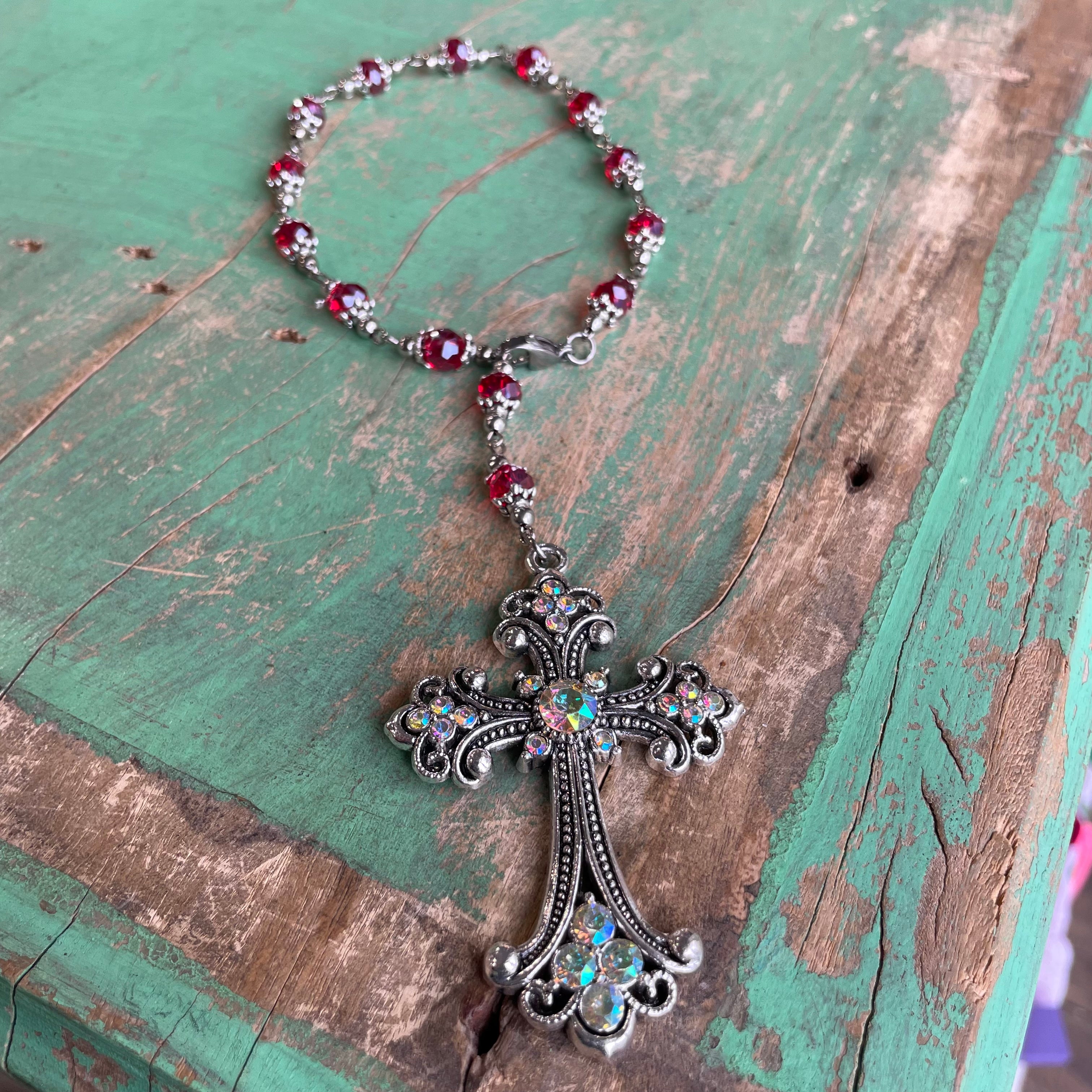 Red Crystal Cross Car Blessing