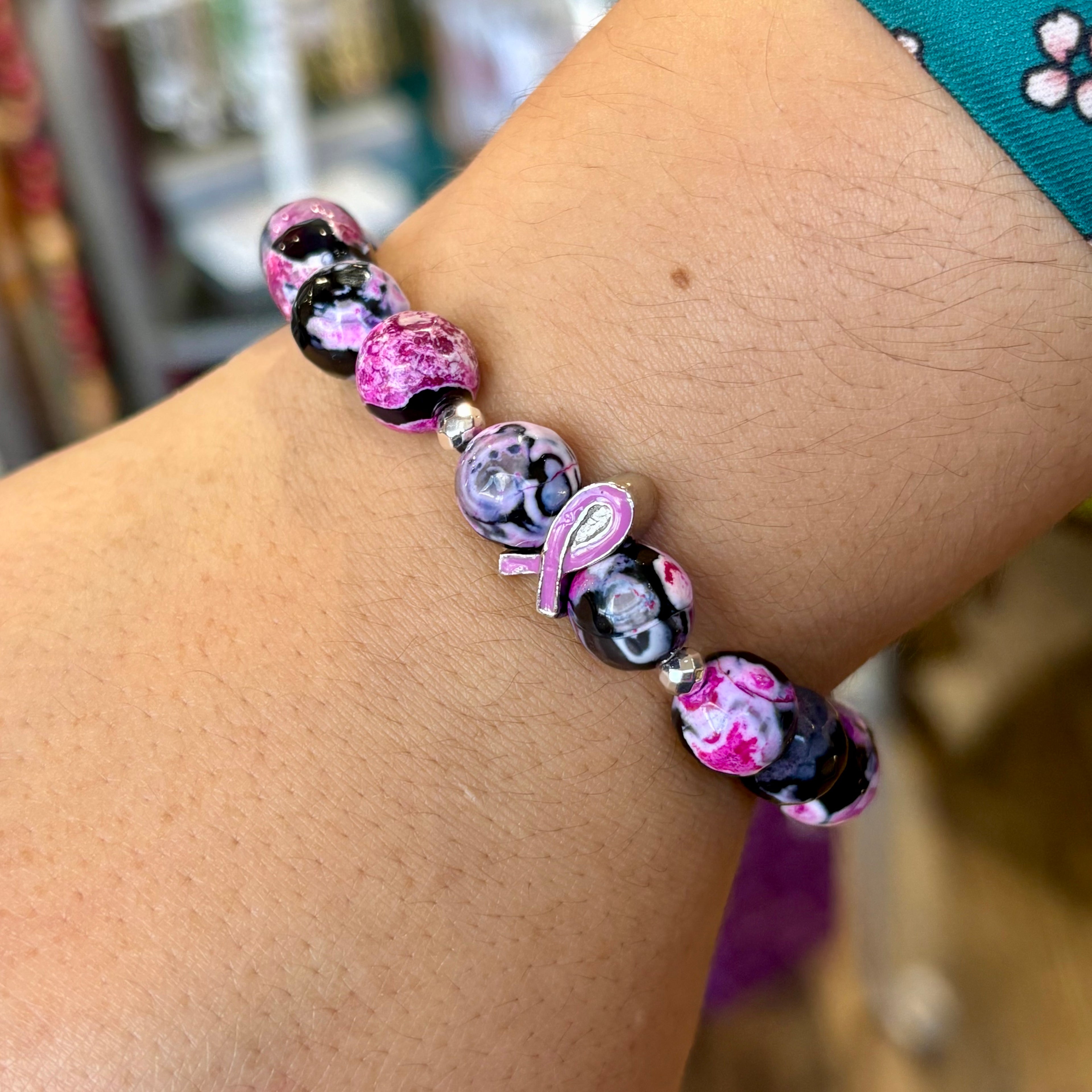 Black and Pink Breast Cancer Awareness Bracelet
