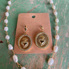 Freshwater Pearl CZ Sacred Heart Necklace and Earrings