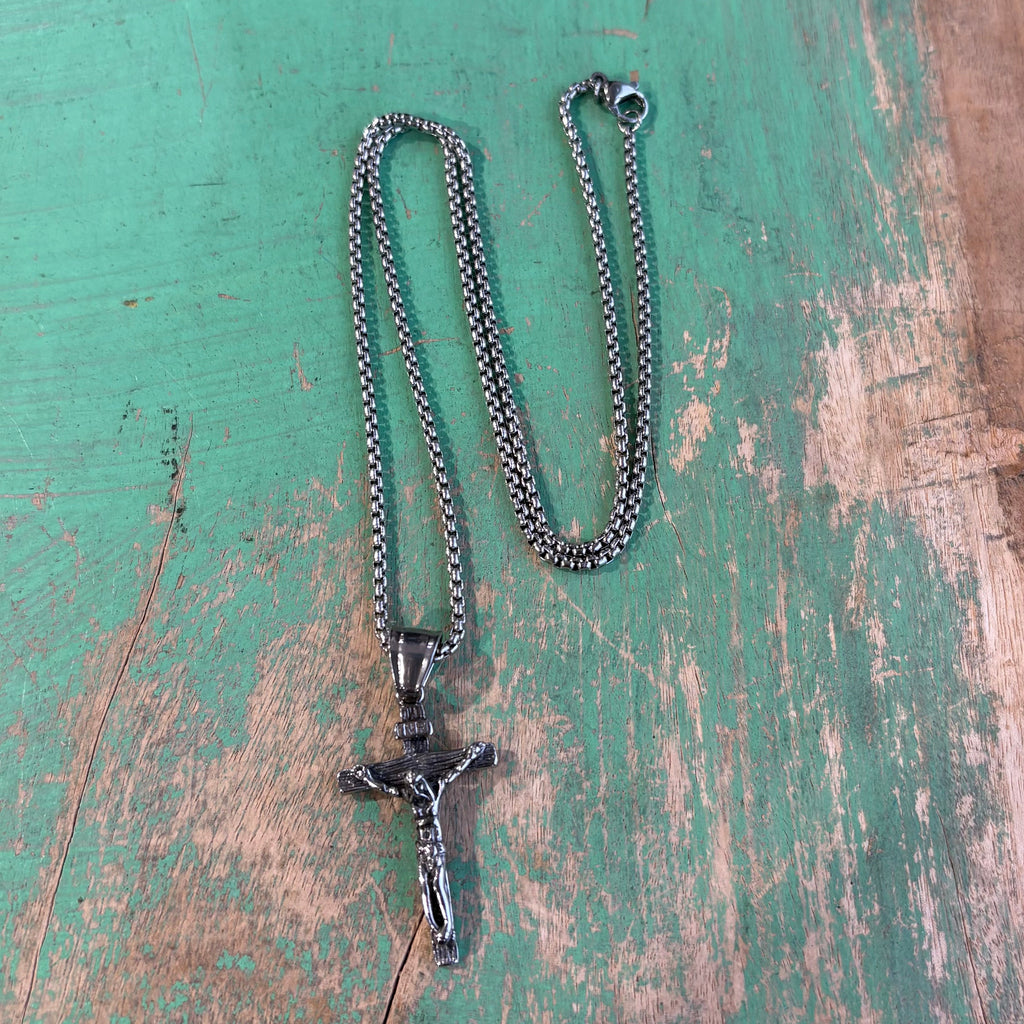 Silver Stainless Steel Crucifix Necklace