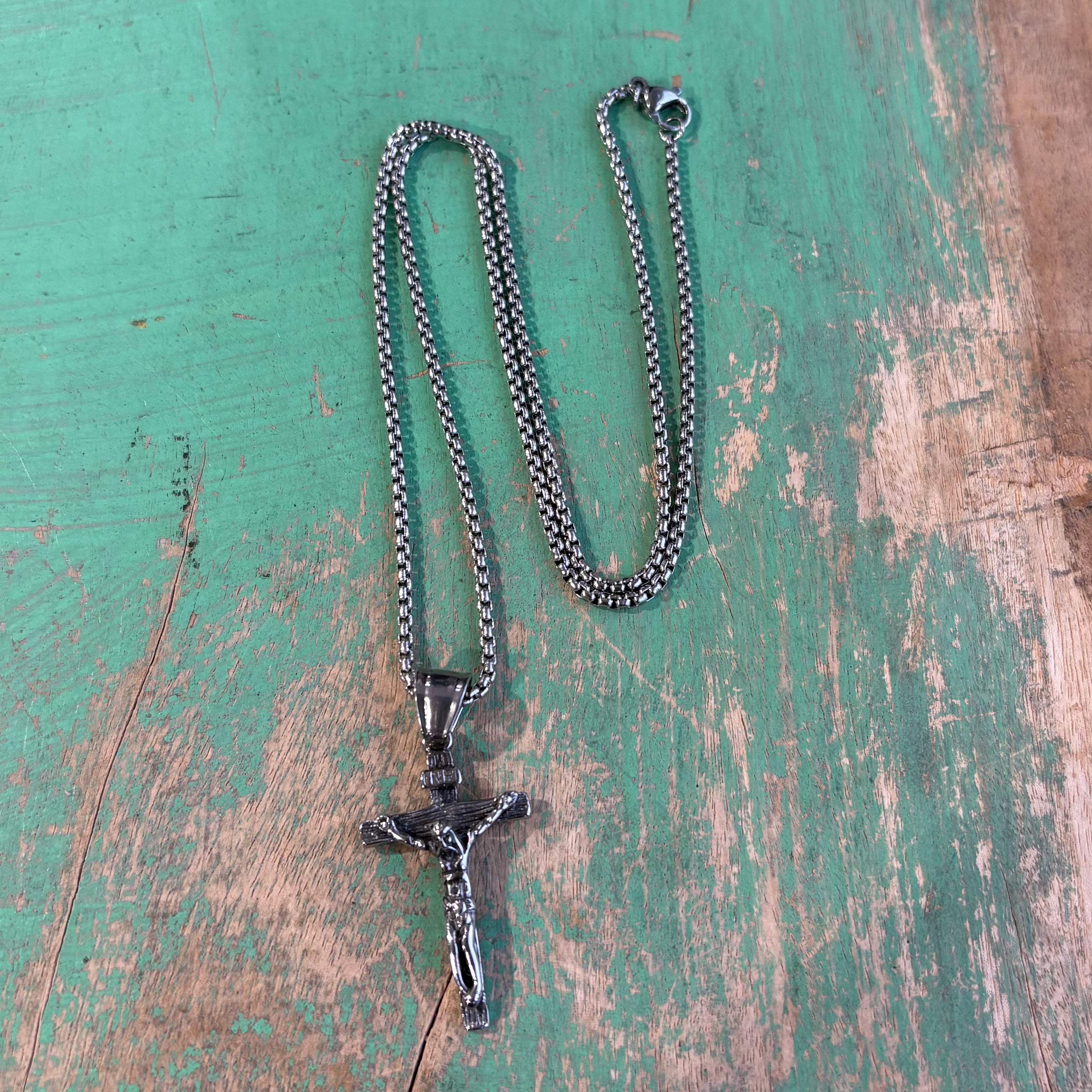 Silver Stainless Steel Crucifix Necklace