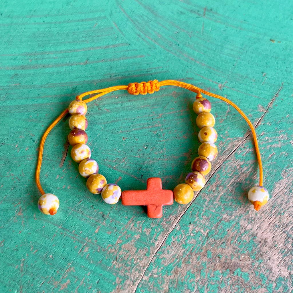 Adjustable Cross Marble Bead Bracelet