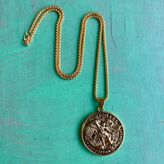 Big St Michael Pendant Chain Necklace