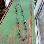 Long Blue Sodalite, Crystal and Stone Pave Necklace